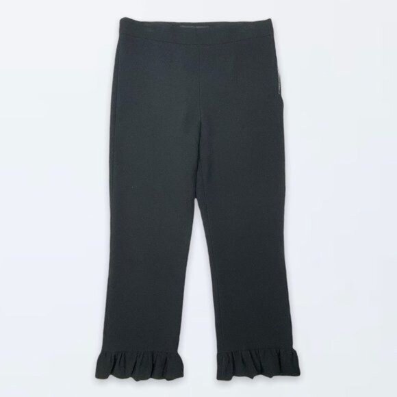Zara Pants - ZARA Ruffle Hem Cropped Black Pants M